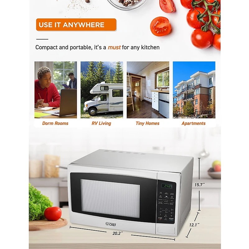 COMMERCIAL CHEF 1.1 Cu. Ft. Countertop Microwave with Digital Display White Microwave & 10 Power Levels