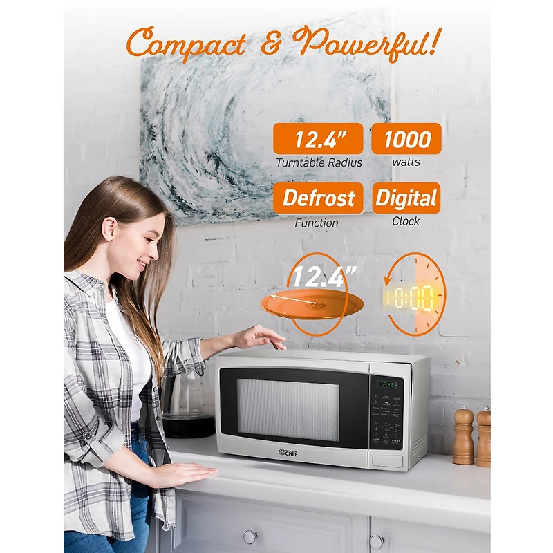 COMMERCIAL CHEF 1.1 Cu. Ft. Countertop Microwave with Digital Display White Microwave & 10 Power Levels