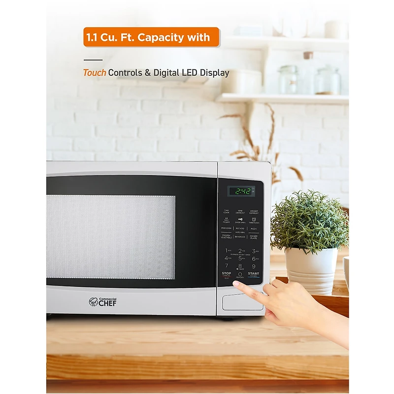 COMMERCIAL CHEF 1.1 Cu. Ft. Countertop Microwave with Digital Display White Microwave & 10 Power Levels