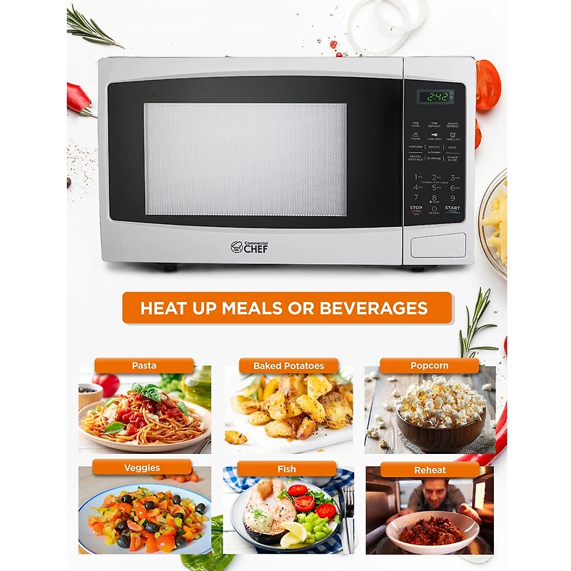 COMMERCIAL CHEF 1.1 Cu. Ft. Countertop Microwave with Digital Display White Microwave & 10 Power Levels