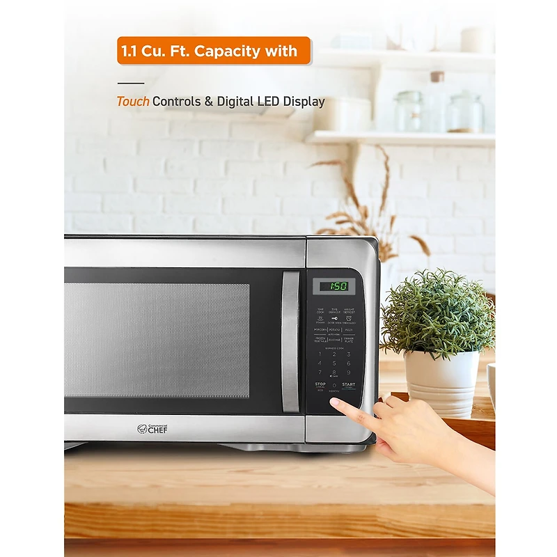 COMMERCIAL CHEF Cu. Ft. Countertop Microwave with Digital Display Stainless Steel Microwave & 10 Power Levels