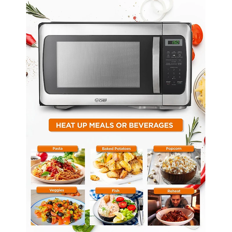 COMMERCIAL CHEF Cu. Ft. Countertop Microwave with Digital Display Stainless Steel Microwave & 10 Power Levels