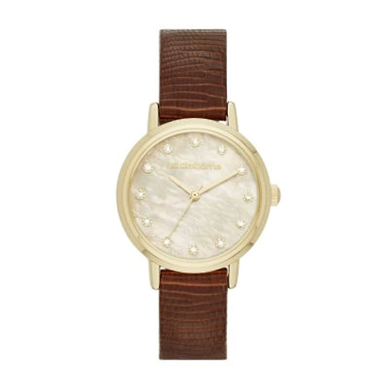 Liz Claiborne® Womens Gold-Tone Brown Strap Watch