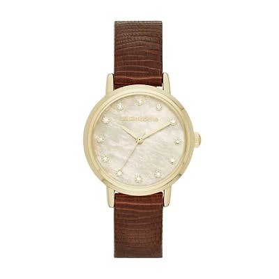 Liz Claiborne® Womens Gold-Tone Brown Strap Watch