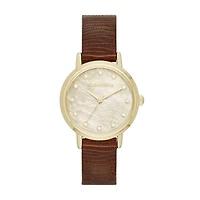 Liz Claiborne® Womens Gold-Tone Brown Strap Watch