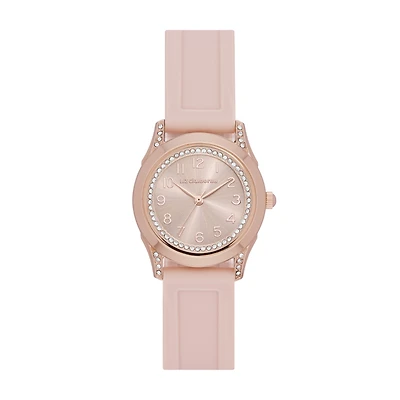 Liz Claiborne® Womens Rose Pink Strap Watch