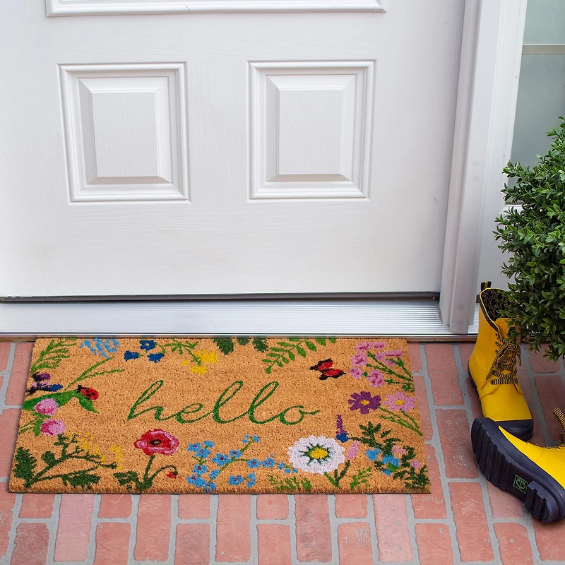 Calloway Mills Floral Hello Outdoor Rectangular Doormat