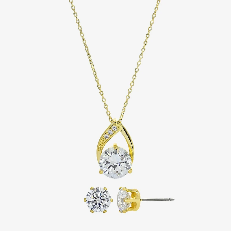 Sparkle Allure Womens Cubic Zirconia 14K Gold Over Brass Round 2-pc. Jewelry Set