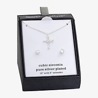 Sparkle Allure Womens Cubic Zirconia Pure Silver Over Brass Cross 2-pc. Jewelry Set