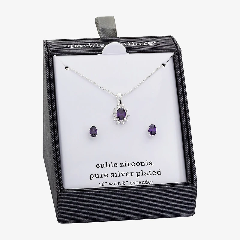Sparkle Allure Womens Purple Cubic Zirconia Pure Silver Over Brass Flower 2-pc. Jewelry Set