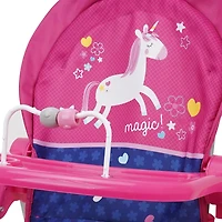 509 Unicorn Doll Highchair - Kids Pretend Play Highchair w/ Front Feeding Tray, Fits dolls up to 21"