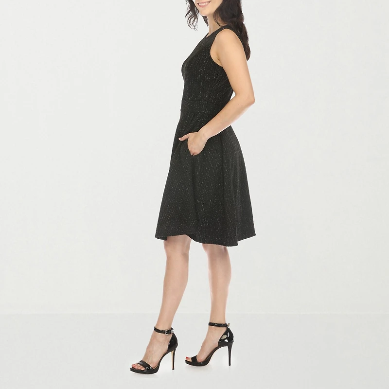 White Mark Womens Crew Neck Sleeveless Fit + Flare Dress