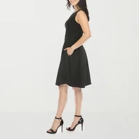 White Mark Womens Crew Neck Sleeveless Fit + Flare Dress