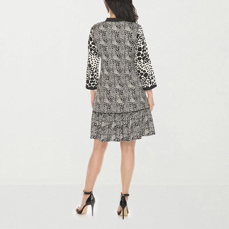 White Mark Womens V Neck 3/4 Sleeve Animal Shift Dress