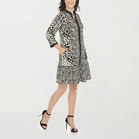 White Mark Womens V Neck 3/4 Sleeve Animal Shift Dress