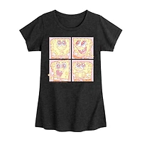 Cute Face Grid Big Kid Girls Crew Neck Short Sleeve Classic Fit Spongebob Graphic T-Shirt
