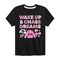 Wake Up Big Kid Girls Crew Neck Short Sleeve Barbie T-Shirt