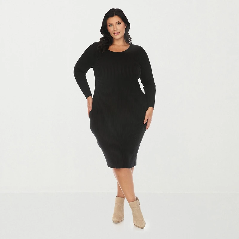 White Mark Womens Plus Long Sleeve Midi Sweater Dress