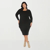 White Mark Womens Plus Long Sleeve Midi Sweater Dress