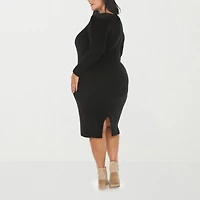 White Mark Womens Plus Long Sleeve Midi Sweater Dress