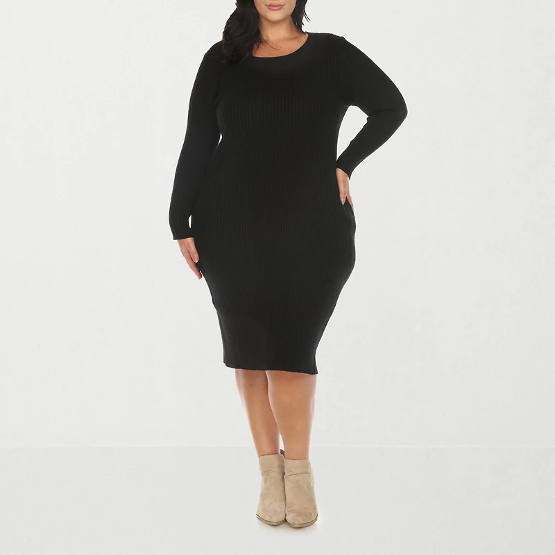 White Mark Womens Plus Long Sleeve Midi Sweater Dress
