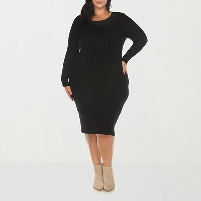 White Mark Womens Plus Long Sleeve Midi Sweater Dress