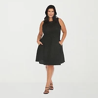 White Mark Womens Plus Round Neck Sleeveless Fit + Flare Dress