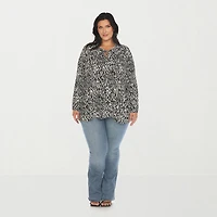 White Mark Womens Plus Split Tie Neck Long Sleeve Blouse