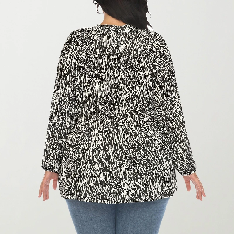 White Mark Womens Plus Split Tie Neck Long Sleeve Blouse