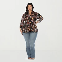 White Mark Womens Plus V Neck Long Sleeve Blouse