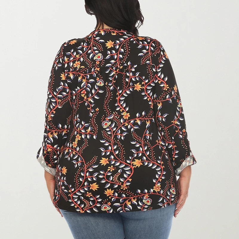 White Mark Womens Plus V Neck Long Sleeve Blouse