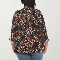 White Mark Womens Plus V Neck Long Sleeve Blouse