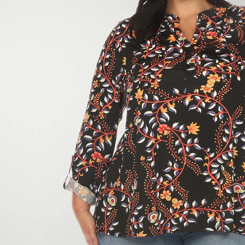 White Mark Womens Plus V Neck Long Sleeve Blouse