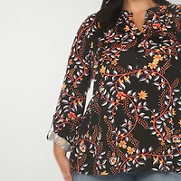 White Mark Womens Plus V Neck Long Sleeve Blouse