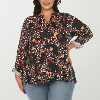 White Mark Womens Plus V Neck Long Sleeve Blouse