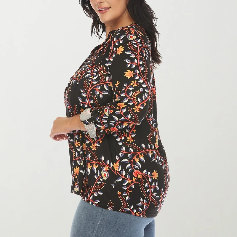 White Mark Womens Plus V Neck Long Sleeve Blouse