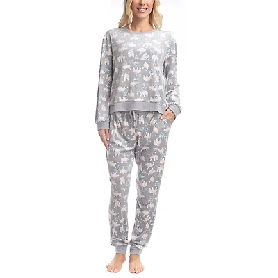 Muk Luks Womens Velour Crew Neck Long Sleeve 2-pc. Pajama Set