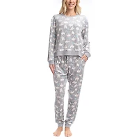 Muk Luks Womens Velour Crew Neck Long Sleeve 2-pc. Pajama Set
