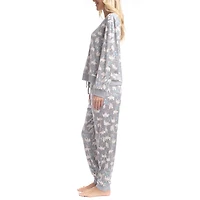Muk Luks Womens Velour Crew Neck Long Sleeve 2-pc. Pajama Set