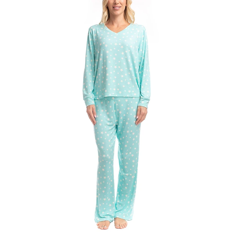 GoodNight Kiss Womens V-Neck Long Sleeve 2-pc. Pajama Set