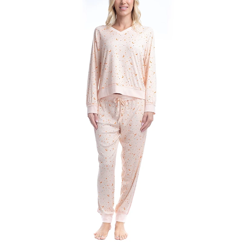 Ocean Pacific Womens V-Neck Long Sleeve 2-pc. Pajama Set