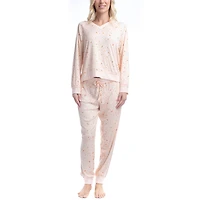 Ocean Pacific Womens V-Neck Long Sleeve 2-pc. Pajama Set