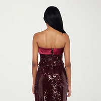 Premier Amour Womens Strapless Sequin Blouse