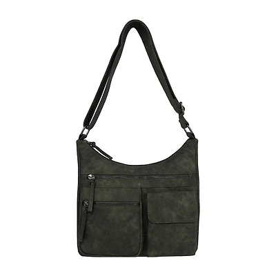 Bueno of California Distress Pebble Washed Double Zip Crossbody Bag