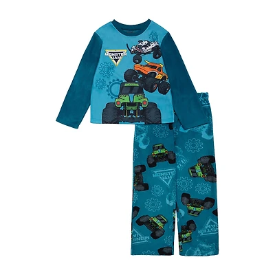 Fleece Big Kid Boys Monster Jam Microfleece Crew Neck Long Sleeve 2-pc. Pajama Set