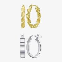 Womens 10K Gold Sterling Silver Oval Round 2 Pair Earring Set