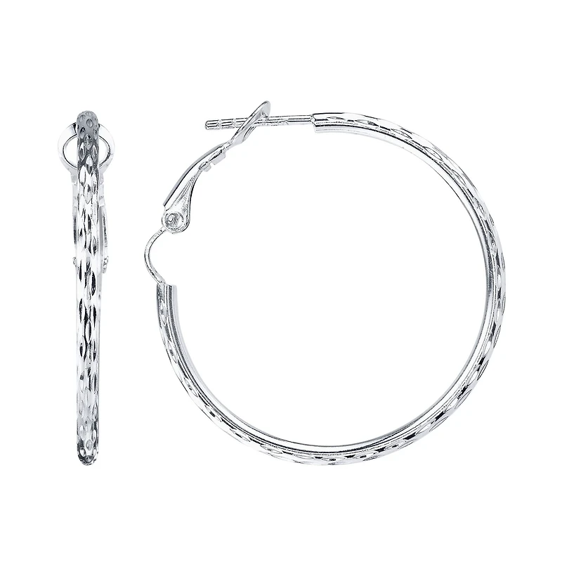Sterling Silver Diamond-Cut Hoop Earrings