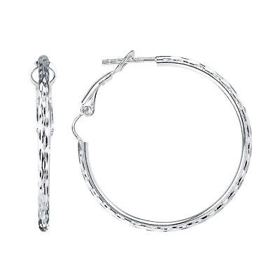 Sterling Silver Diamond-Cut Hoop Earrings