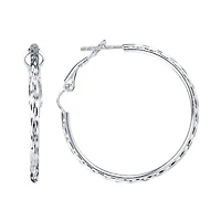 Sterling Silver Diamond-Cut Hoop Earrings