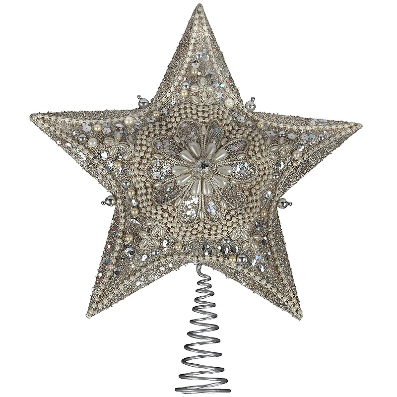 Kurt Adler 13.5" Platinum Star With Glitter Treetopper